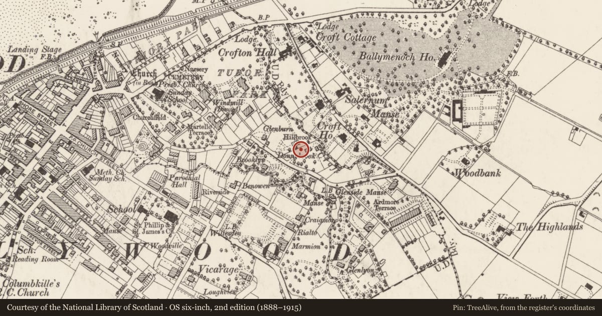 Ordnance Survey six-inch map, 2nd edition (1888–1915) covering the location of 24 Victoria Road, Ballykeel, Ards and North Down, with a pin at the register's coordinates