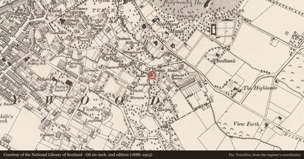 Ordnance Survey six-inch map, 2nd edition (1888–1915) covering the location of 81 Victoria Road, Ballykeel, Ards and North Down, with a pin at the register's coordinates