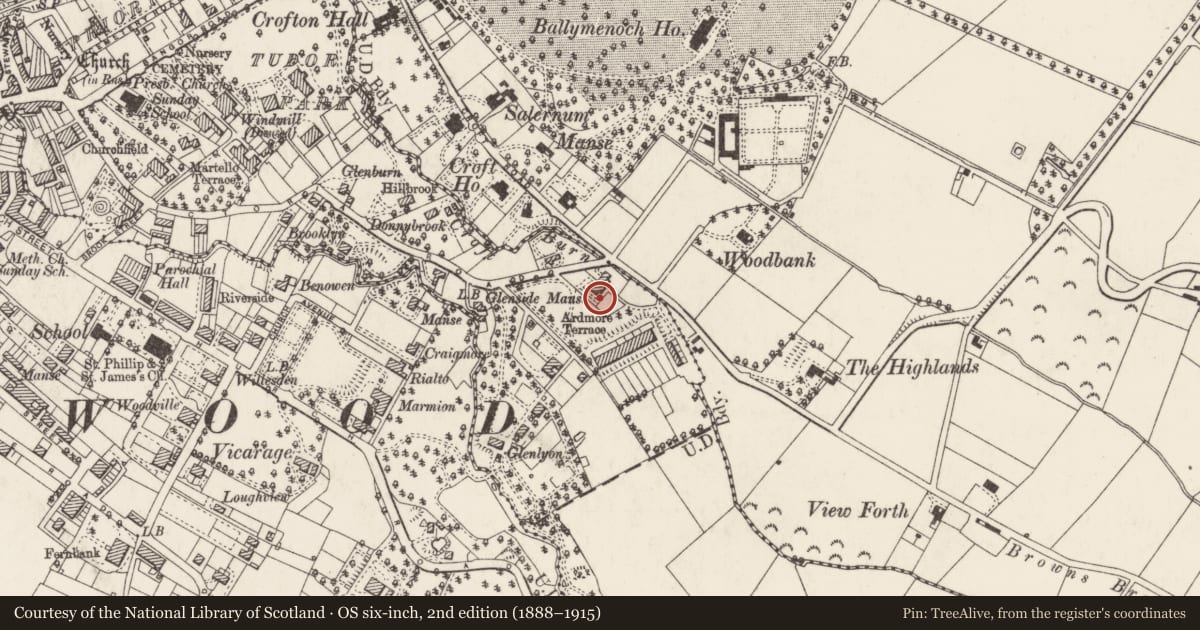 Ordnance Survey six-inch map, 2nd edition (1888–1915) covering the location of 93 Victoria Road, Ballykeel, Ards and North Down, with a pin at the register's coordinates