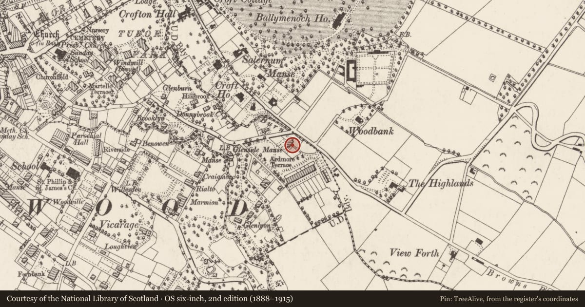 Ordnance Survey six-inch map, 2nd edition (1888–1915) covering the location of 95 Victoria Road, Ballykeel, Ards and North Down, with a pin at the register's coordinates