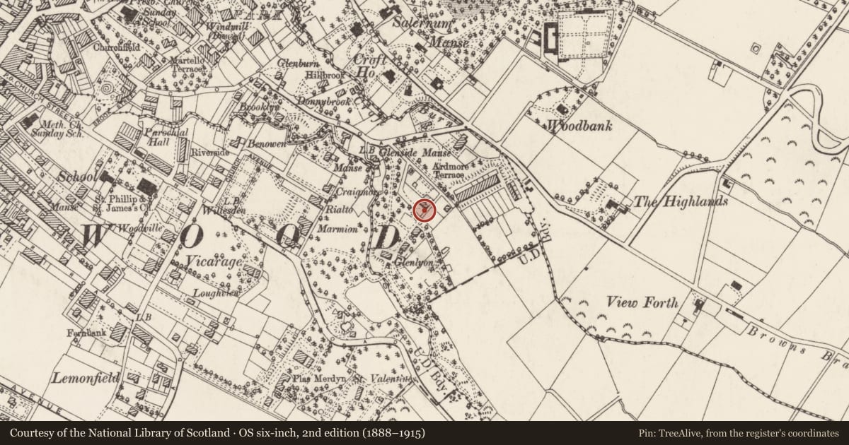 Ordnance Survey six-inch map, 2nd edition (1888–1915) covering the location of 85 Victoria Road, Holywood, Ards and North Down, with a pin at the register's coordinates