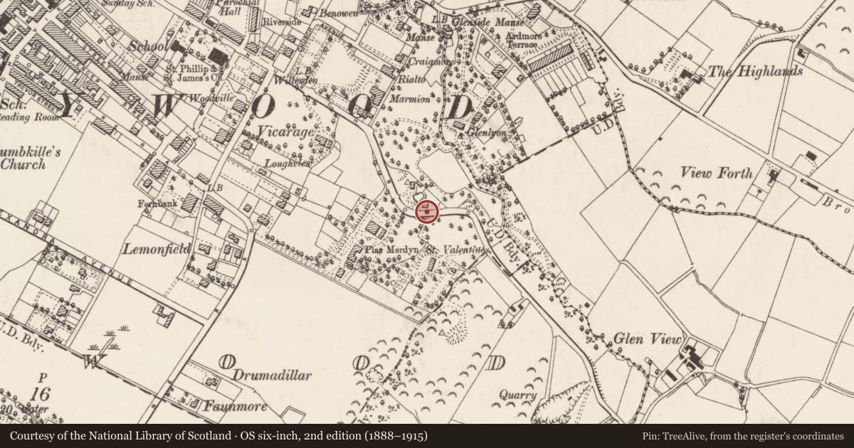 Ordnance Survey six-inch map, 2nd edition (1888–1915) covering the location of 134 Church Road, Ards and North Down, with a pin at the register's coordinates