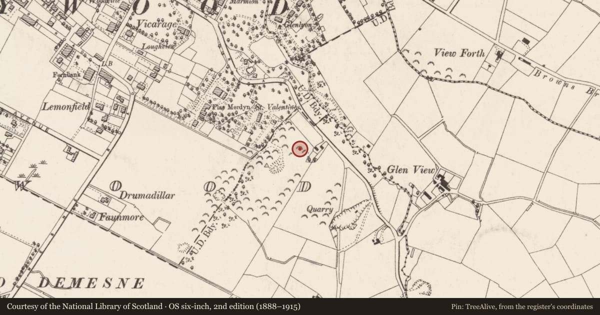 Ordnance Survey six-inch map, 2nd edition (1888–1915) covering the location of Four Winds, Ards and North Down, with a pin at the register's coordinates