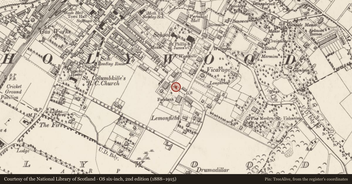 Ordnance Survey six-inch map, 2nd edition (1888–1915) covering the location of WaterPump, Holywood, Ards and North Down, with a pin at the register's coordinates