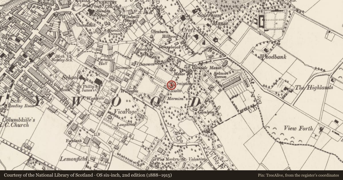 Ordnance Survey six-inch map, 2nd edition (1888–1915) covering the location of 23 Church Avenue, Holywood, Ards and North Down, with a pin at the register's coordinates