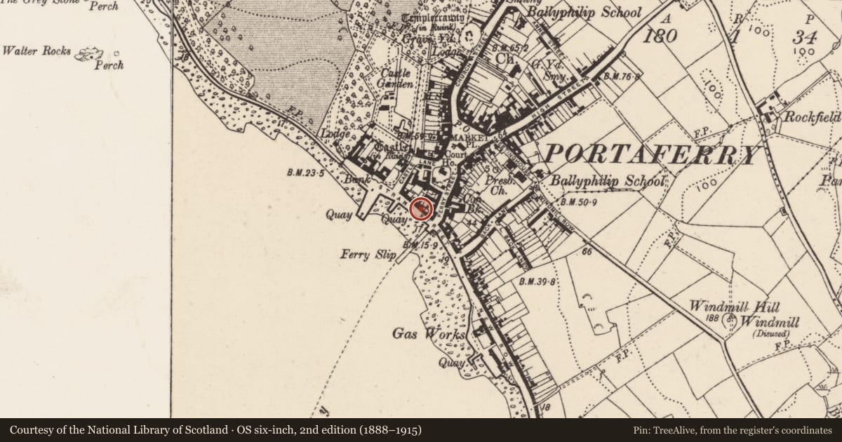 Ordnance Survey six-inch map, 2nd edition (1888–1915) covering the location of 6 The Strand, Ballyphilip, Ards and North Down, with a pin at the register's coordinates