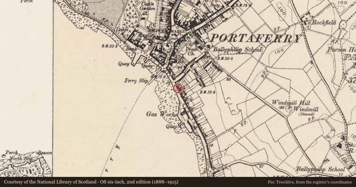 Ordnance Survey six-inch map, 2nd edition (1888–1915) covering the location of 26 Shore Road, Ballyphilip, Ards and North Down, with a pin at the register's coordinates