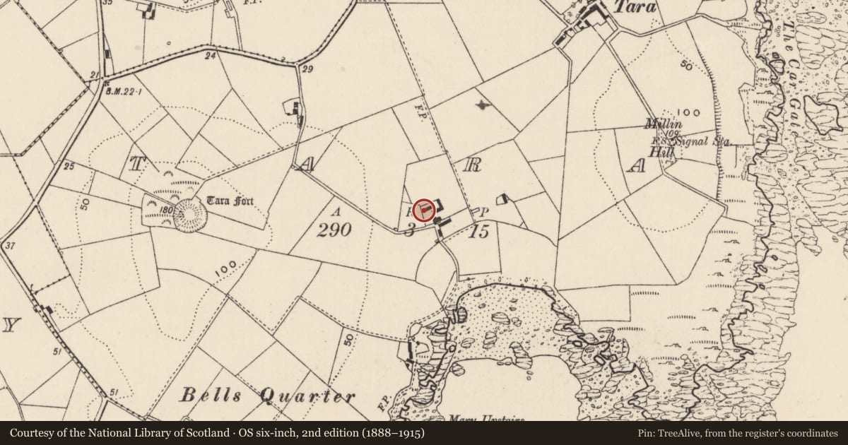 Ordnance Survey six-inch map, 2nd edition (1888–1915) covering the location of 1 Quintin Bay Road, Tara, Ards and North Down, with a pin at the register's coordinates