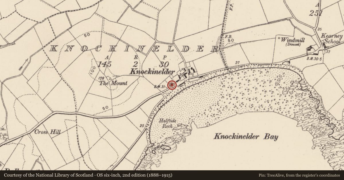 Ordnance Survey six-inch map, 2nd edition (1888–1915) covering the location of 4 Kearney Road, Knockinelder, Ards and North Down, with a pin at the register's coordinates