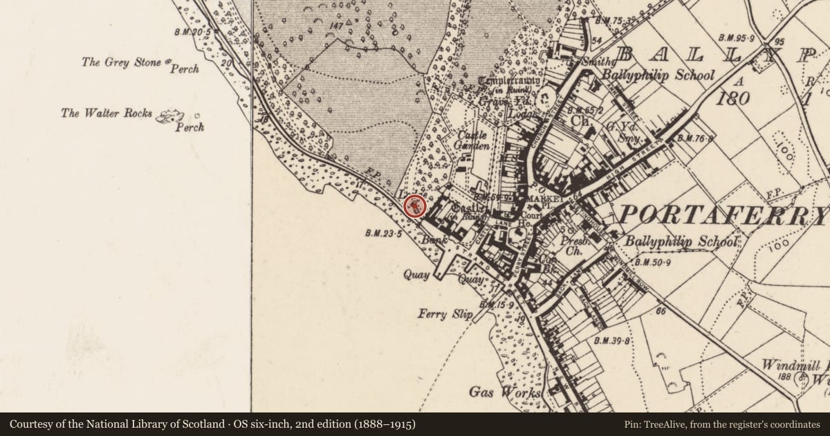 Ordnance Survey six-inch map, 2nd edition (1888–1915) covering the location of Gate Lodge, Ballymurphy, Ards and North Down, with a pin at the register's coordinates
