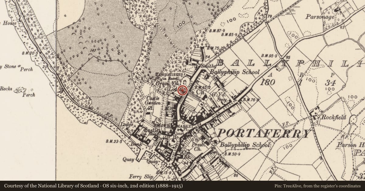 Ordnance Survey six-inch map, 2nd edition (1888–1915) covering the location of Gate Lodge, Ards and North Down, with a pin at the register's coordinates
