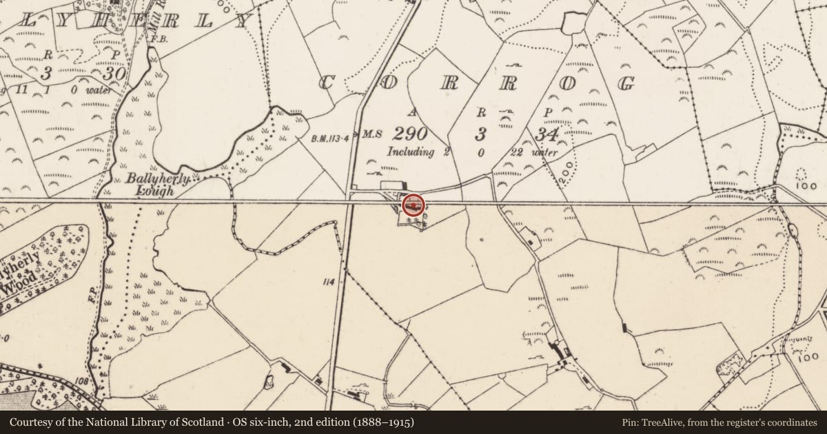 Ordnance Survey six-inch map, 2nd edition (1888–1915) covering the location of 5 Deerpark Road, Corrog, Ards and North Down, with a pin at the register's coordinates