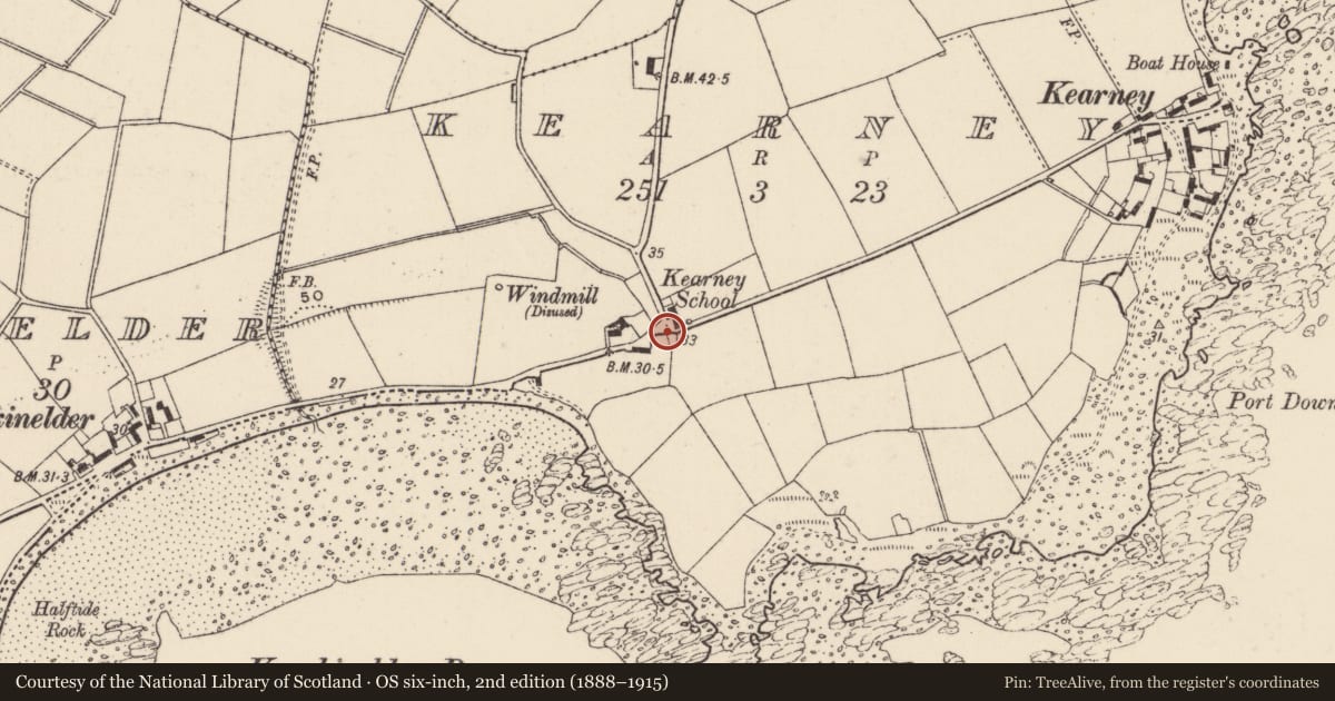Ordnance Survey six-inch map, 2nd edition (1888–1915) covering the location of Telephone KioskTelep, Kearney, Ards and North Down, with a pin at the register's coordinates