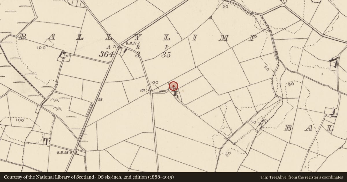 Ordnance Survey six-inch map, 2nd edition (1888–1915) covering the location of Farmhouse, Ballyesborough, Ards and North Down, with a pin at the register's coordinates