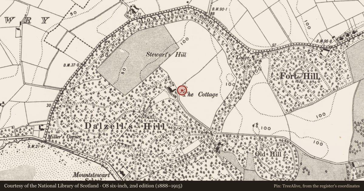 Ordnance Survey six-inch map, 2nd edition (1888–1915) covering the location of Stone Shed at Mount Stewart, Ards and North Down, with a pin at the register's coordinates