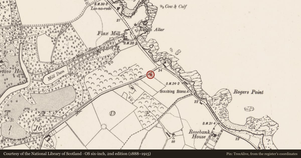 Ordnance Survey six-inch map, 2nd edition (1888–1915) covering the location of [?2] Stockbridge Road, Portavoe, Ards and North Down, with a pin at the register's coordinates
