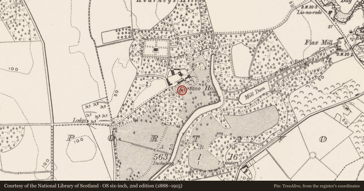 Ordnance Survey six-inch map, 2nd edition (1888–1915) covering the location of Portavo House, Portavoe, with a pin at the register's coordinates