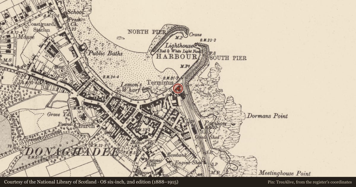 Ordnance Survey six-inch map, 2nd edition (1888–1915) covering the location of 37 The Parade, Donaghadee, Ards and North Down, with a pin at the register's coordinates