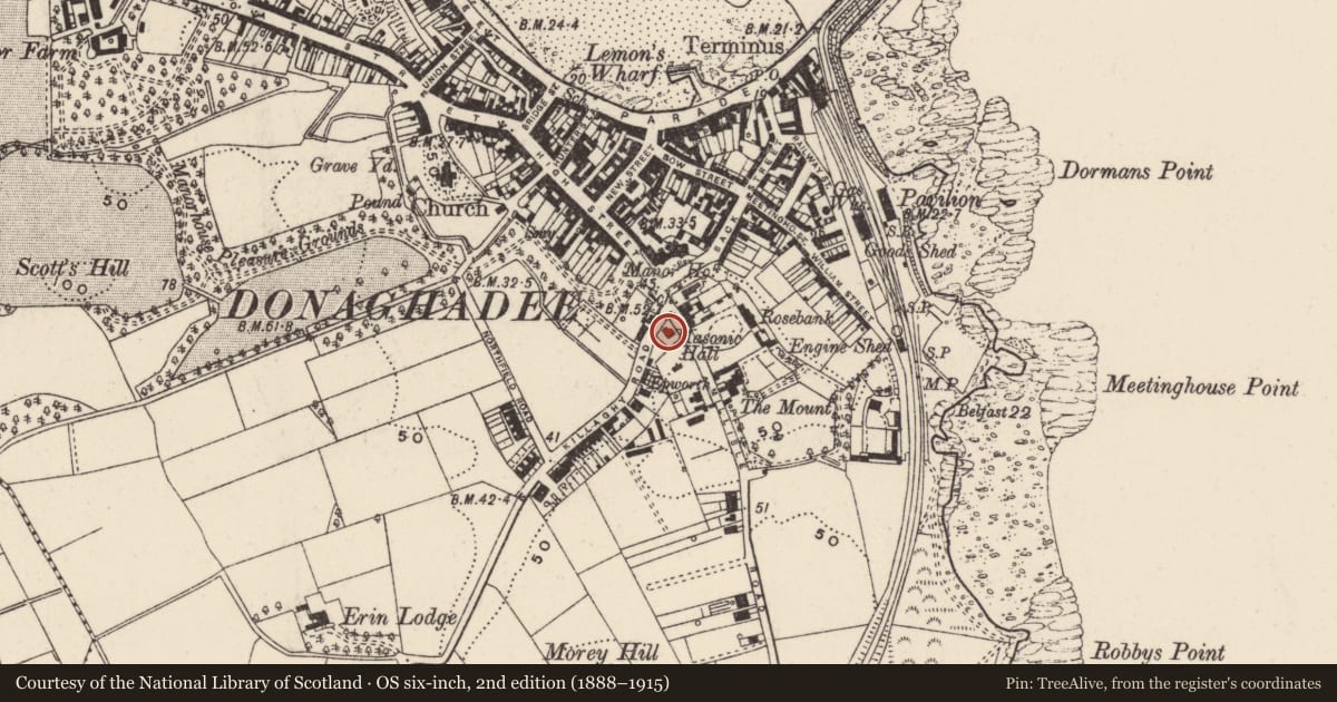 Ordnance Survey six-inch map, 2nd edition (1888–1915) covering the location of Masonic Hall, Donaghadee, Ards and North Down, with a pin at the register's coordinates