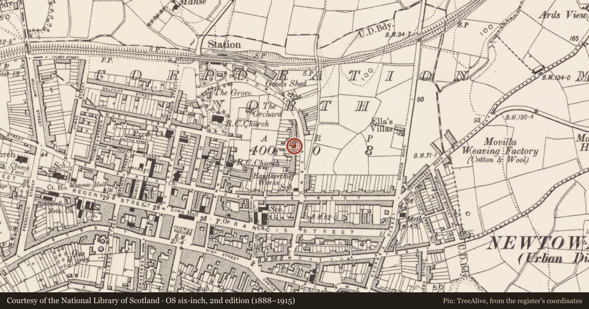 Ordnance Survey six-inch map, 2nd edition (1888–1915) covering the location of Rosemount, Newtownards, Ards and North Down, with a pin at the register's coordinates