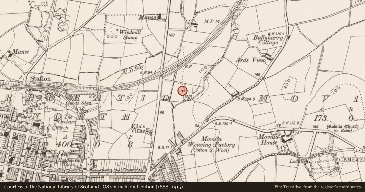 Ordnance Survey six-inch map, 2nd edition (1888–1915) covering the location of Building at former Laundry 72-84 Bangor Road, Corporation North, Ards and North Down, with a pin at the register's coordinates