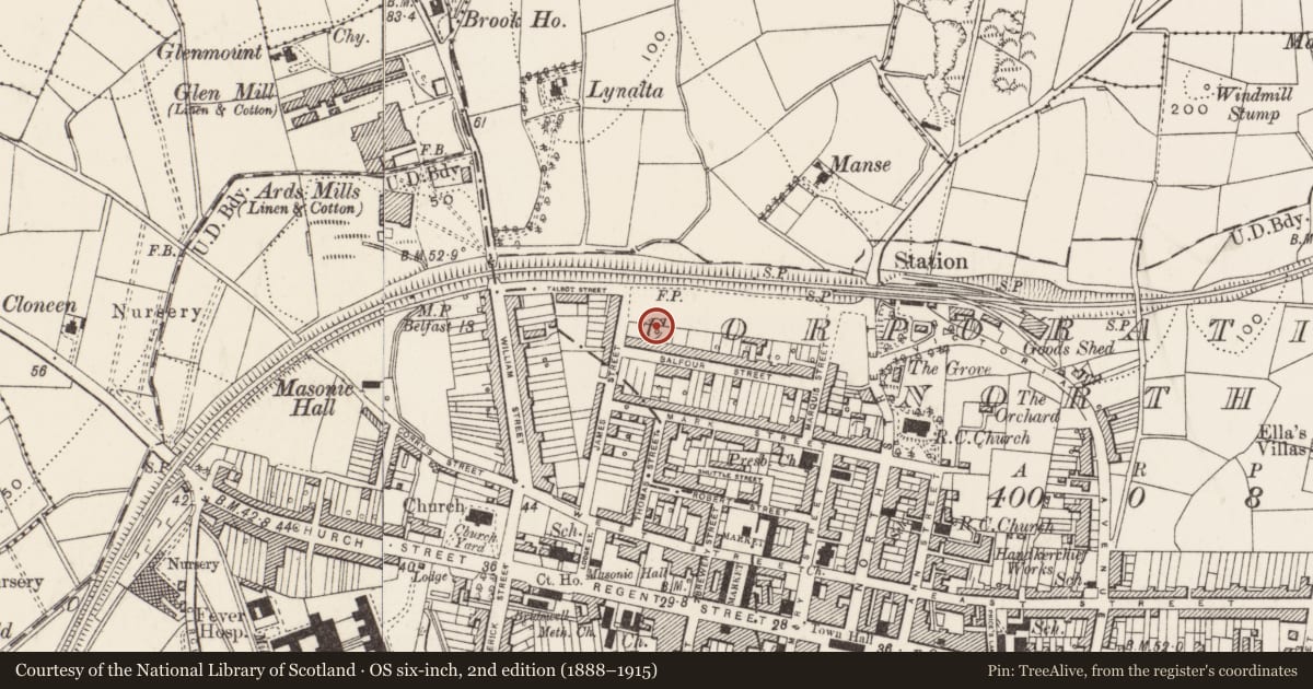 Ordnance Survey six-inch map, 2nd edition (1888–1915) covering the location of Waterpump, Ards and North Down, with a pin at the register's coordinates