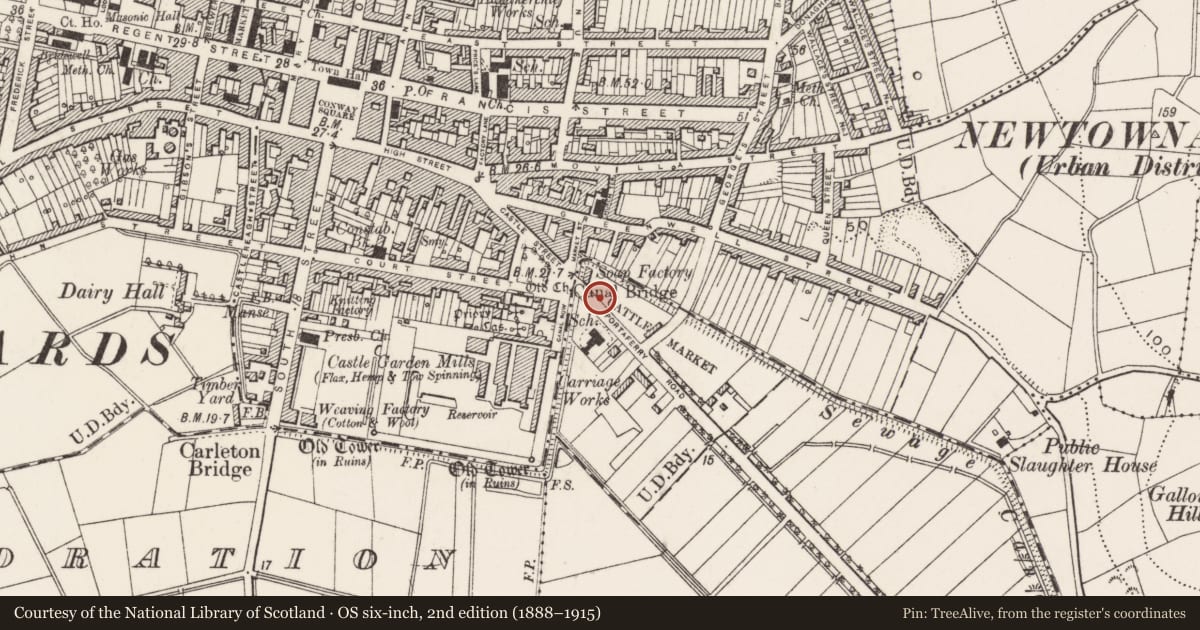 Ordnance Survey six-inch map, 2nd edition (1888–1915) covering the location of Former Employment Exchange, Newtownards, Ards and North Down, with a pin at the register's coordinates