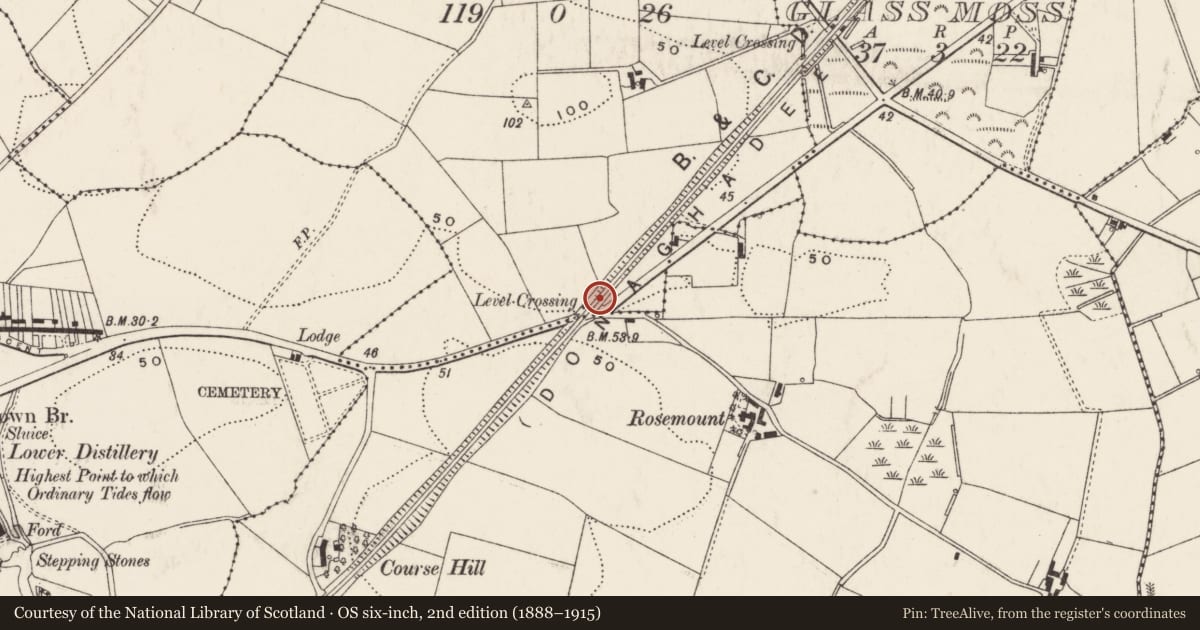 Ordnance Survey six-inch map, 2nd edition (1888–1915) covering the location of Former railway watch house, Ballyhenry Minor, Ards and North Down, with a pin at the register's coordinates