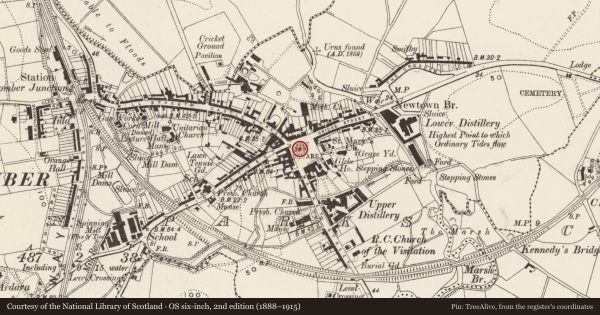 Ordnance Survey six-inch map, 2nd edition (1888–1915) covering the location of Comber & District War Memorial, Town Parks, Ards and North Down, with a pin at the register's coordinates
