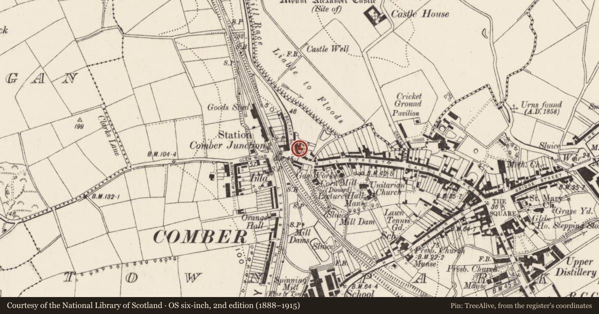 Ordnance Survey six-inch map, 2nd edition (1888–1915) covering the location of 1-5 Belfast Road, Town Parks, Ards and North Down, with a pin at the register's coordinates