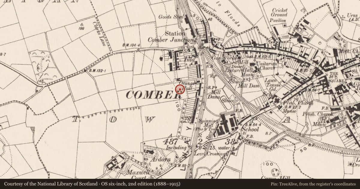 Ordnance Survey six-inch map, 2nd edition (1888–1915) covering the location of 52-82 Brownlow Street, Town Parks, Ards and North Down, with a pin at the register's coordinates