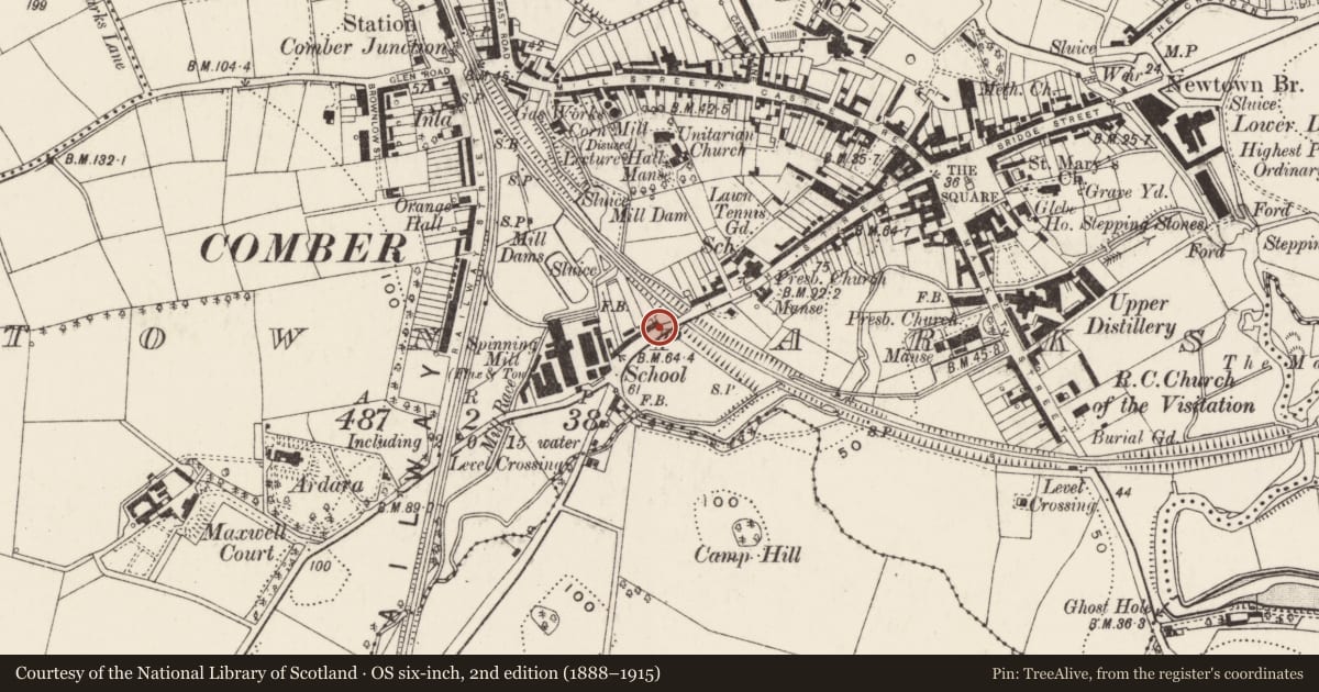 Ordnance Survey six-inch map, 2nd edition (1888–1915) covering the location of 1-29 Brae Side, Town Parks, with a pin at the register's coordinates