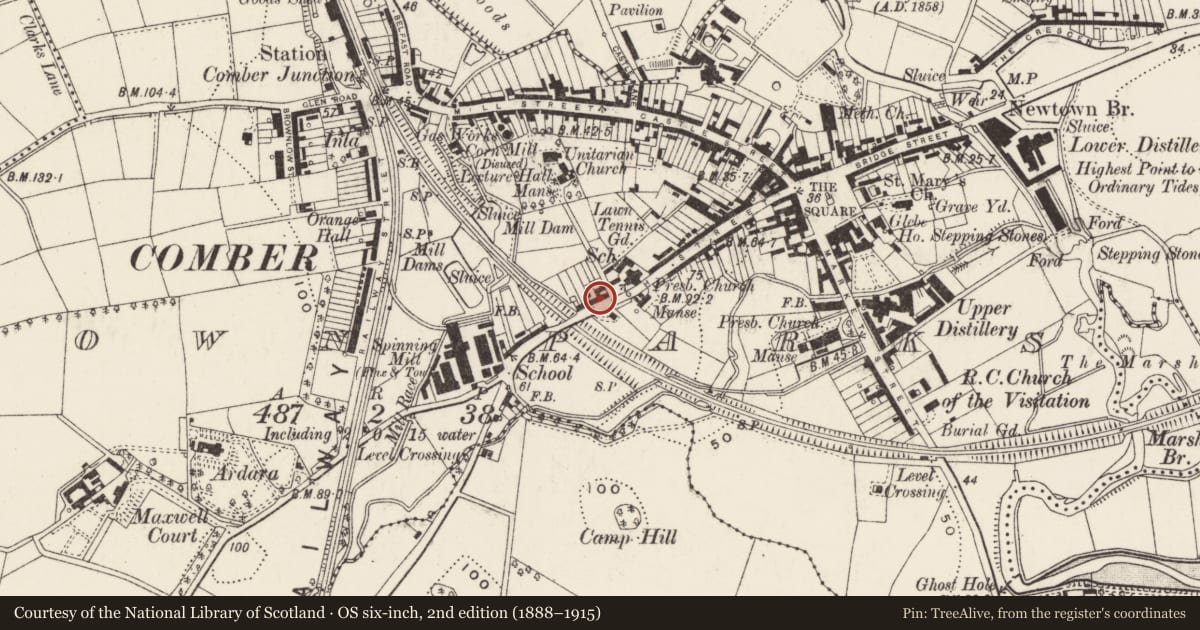 Ordnance Survey six-inch map, 2nd edition (1888–1915) covering the location of 69-85 High Street, Town Parks, Ards and North Down, with a pin at the register's coordinates