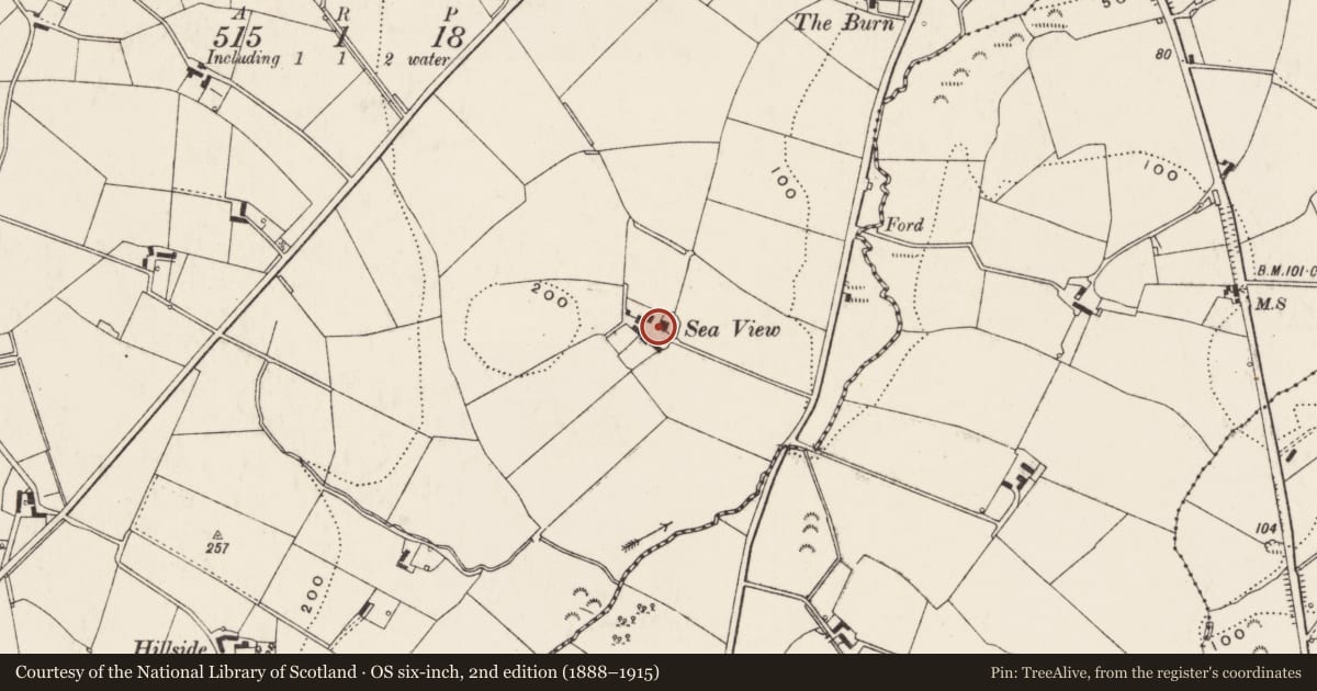 Ordnance Survey six-inch map, 2nd edition (1888–1915) covering the location of Sea View, Drumhirk, Ards and North Down, with a pin at the register's coordinates