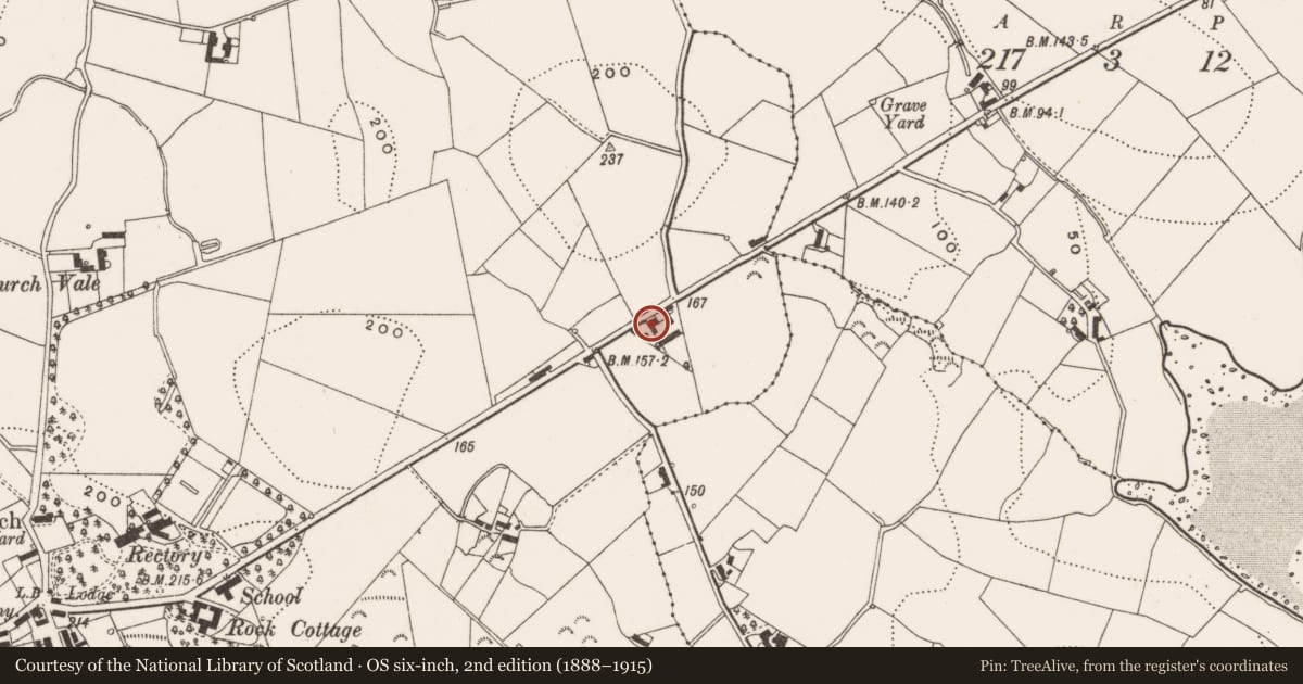 Ordnance Survey six-inch map, 2nd edition (1888–1915) covering the location of Hill Farm, Killinchy, Ards and North Down, with a pin at the register's coordinates