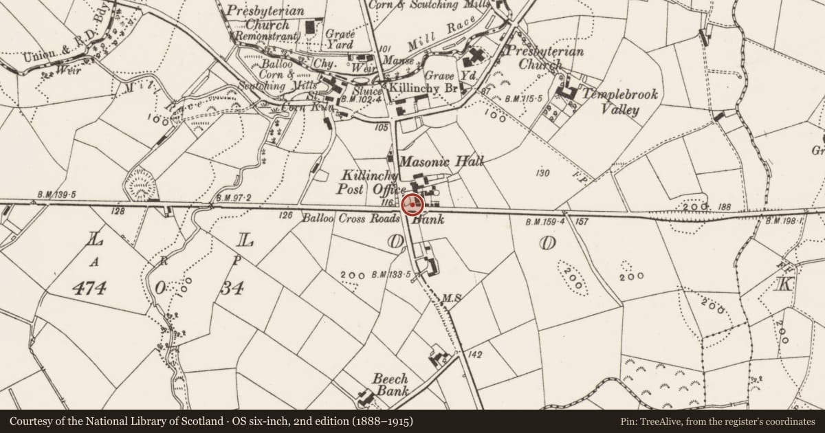 Ordnance Survey six-inch map, 2nd edition (1888–1915) covering the location of ‘Balloo House’ Pub and restaurant, Ards and North Down, with a pin at the register's coordinates