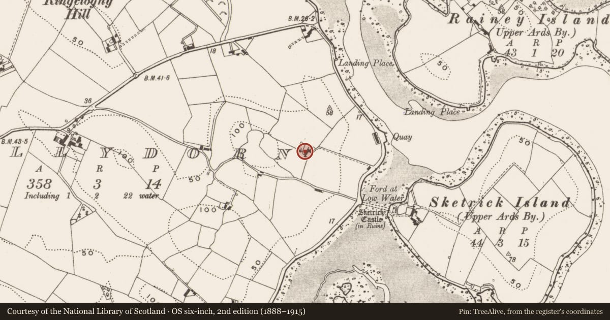 Ordnance Survey six-inch map, 2nd edition (1888–1915) covering the location of 63 Ballydorn Road, Ards and North Down, with a pin at the register's coordinates
