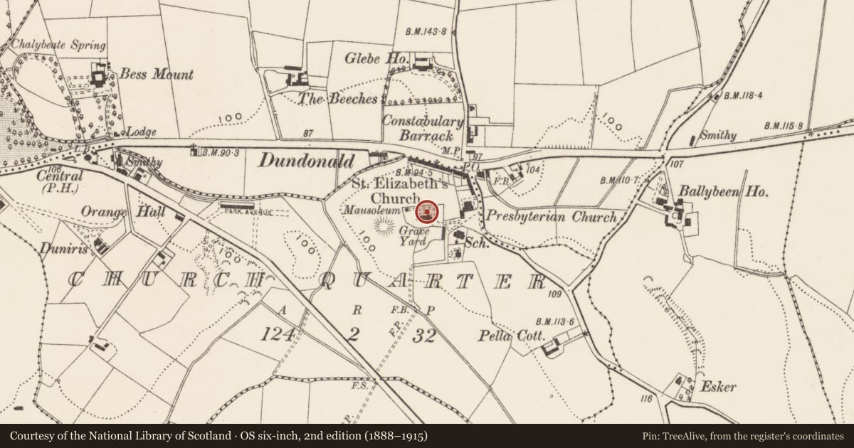 Ordnance Survey six-inch map, 2nd edition (1888–1915) covering the location of Disused Church, Lisburn and Castlereagh, with a pin at the register's coordinates