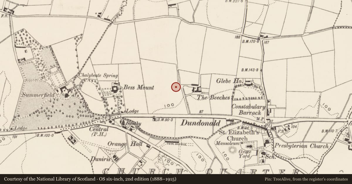 Ordnance Survey six-inch map, 2nd edition (1888–1915) covering the location of Ulster Hospital, Lisburn and Castlereagh, with a pin at the register's coordinates