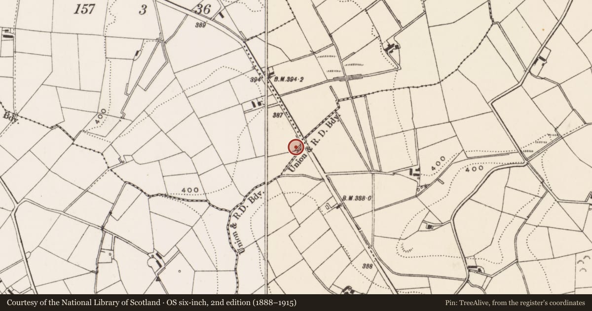 Ordnance Survey six-inch map, 2nd edition (1888–1915) covering the location of Gate Lodge and Gate Screen, Slatady, Lisburn and Castlereagh, with a pin at the register's coordinates