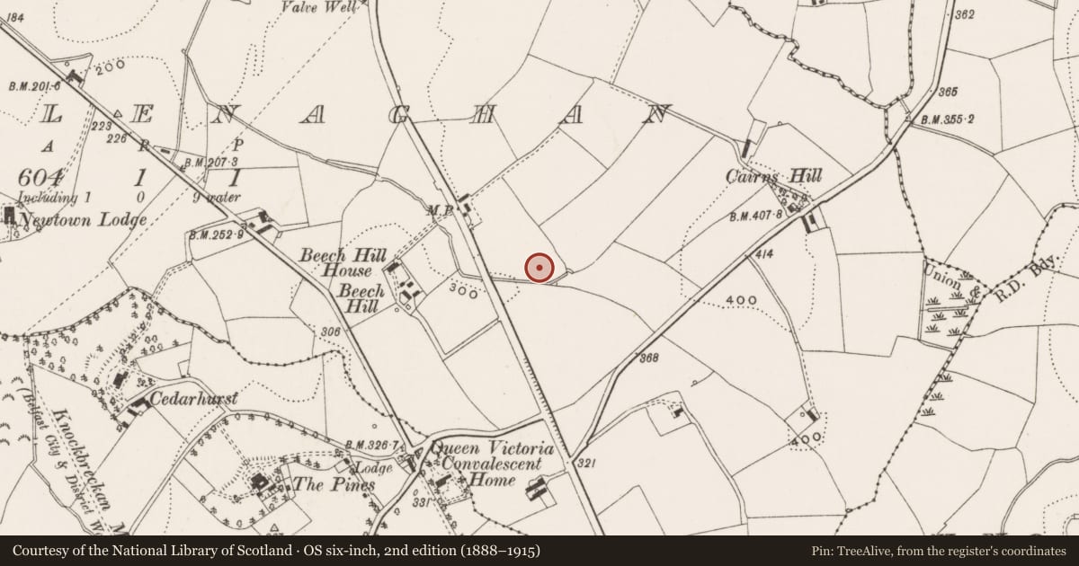 Ordnance Survey six-inch map, 2nd edition (1888–1915) covering the location of Saintfield Road Presbyterian Church, Lisburn and Castlereagh, with a pin at the register's coordinates