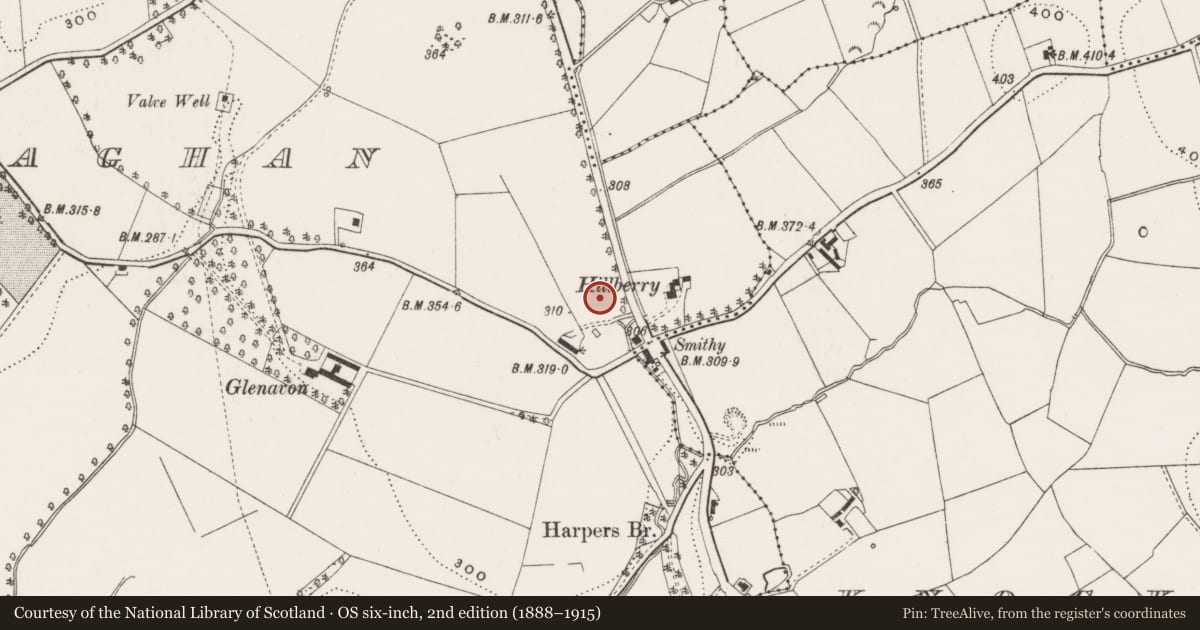 Ordnance Survey six-inch map, 2nd edition (1888–1915) covering the location of GP Surgery, Ballydollaghan, Lisburn and Castlereagh, with a pin at the register's coordinates