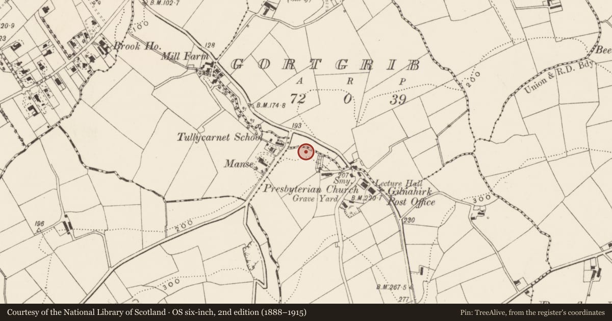 Ordnance Survey six-inch map, 2nd edition (1888–1915) covering the location of Hall, Belfast, with a pin at the register's coordinates