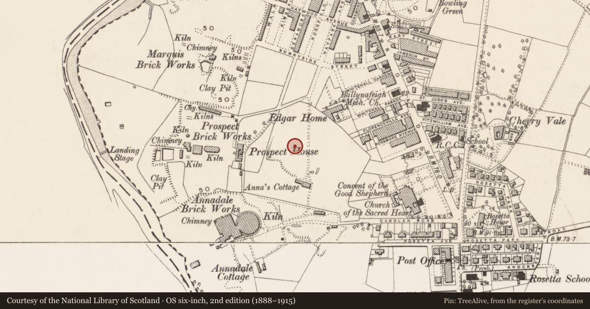 Ordnance Survey six-inch map, 2nd edition (1888–1915) covering the location of Post Box, Ballynafoy, Belfast, with a pin at the register's coordinates