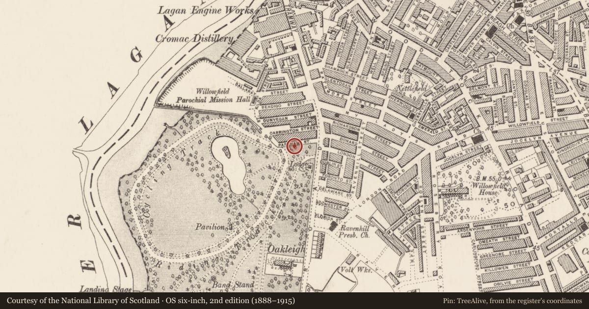 Ordnance Survey six-inch map, 2nd edition (1888–1915) covering the location of Belfast Institute of Further and Higher Education (BIFHE), Ballynafoy, Belfast, with a pin at the register's coordinates