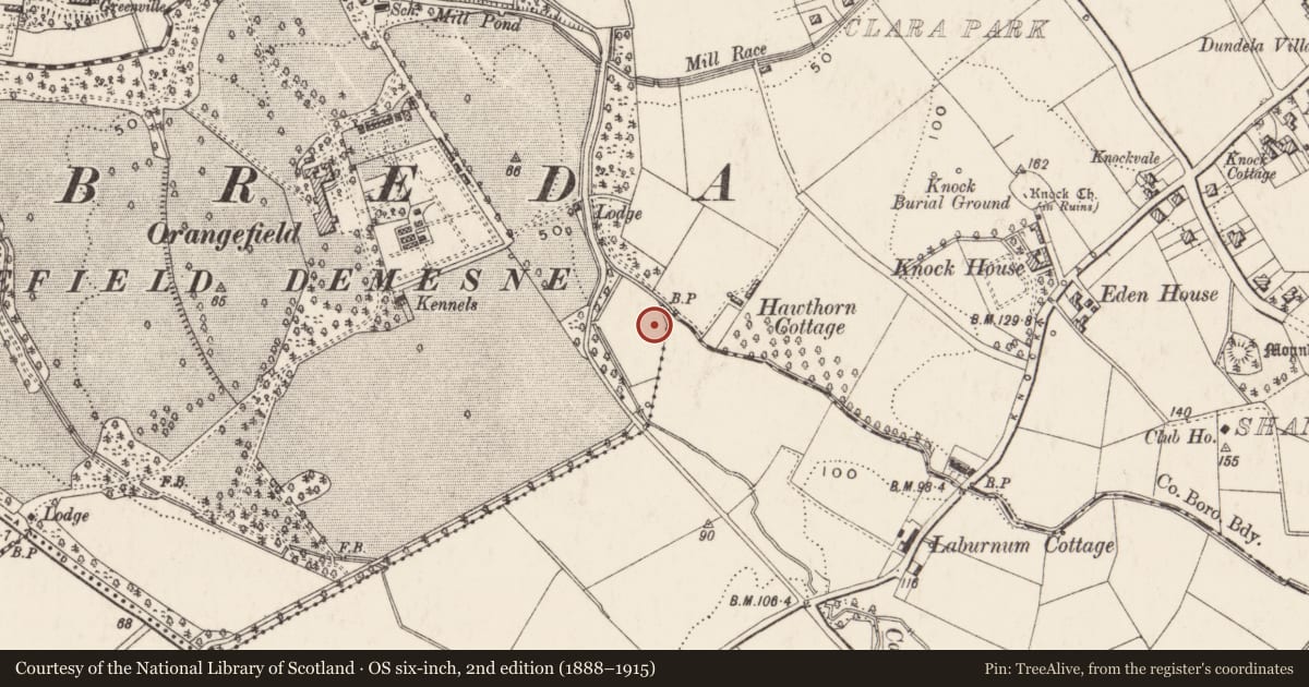 Ordnance Survey six-inch map, 2nd edition (1888–1915) covering the location of Boundary Marker, Grosvenor Grammar School, Marina Park, Belfast BT5 6BA, Carnamuck, Belfast, with a pin at the register's coordinates