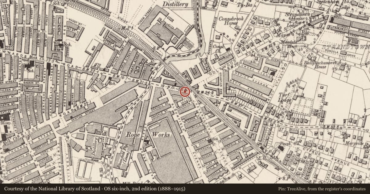 Ordnance Survey six-inch map, 2nd edition (1888–1915) covering the location of Former Bank, Ballyhackamore, Belfast, with a pin at the register's coordinates