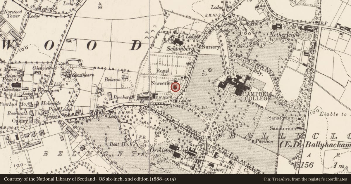 Ordnance Survey six-inch map, 2nd edition (1888–1915) covering the location of Moyrath, Ballycloghan, Belfast, with a pin at the register's coordinates