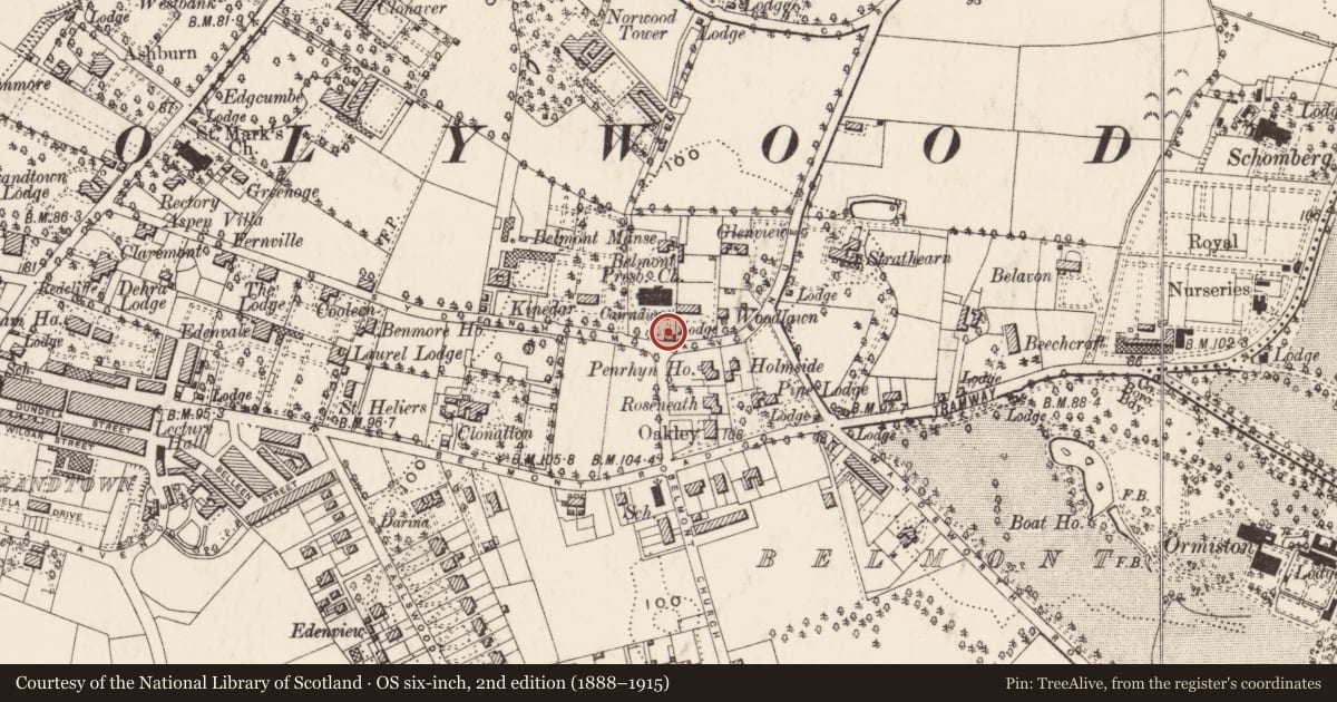 Ordnance Survey six-inch map, 2nd edition (1888–1915) covering the location of Gate Lodge, STRANDTOWN, Belfast, with a pin at the register's coordinates