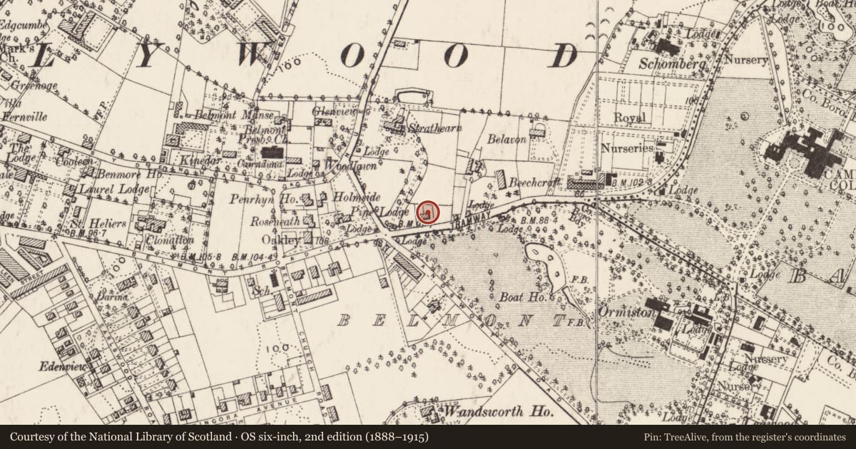 Ordnance Survey six-inch map, 2nd edition (1888–1915) covering the location of 192 Belmont Road, Strandtown, Belfast, with a pin at the register's coordinates